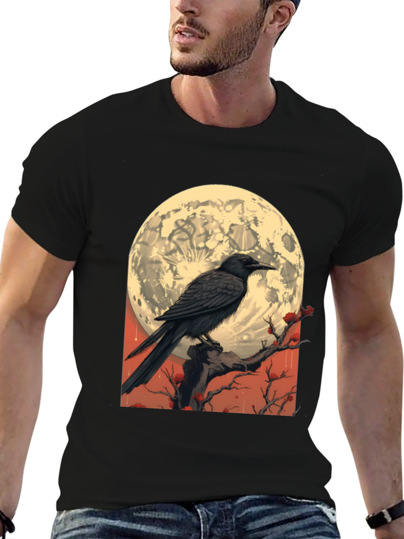 Raven Moon T-Shirt - Gothic Lunar Design