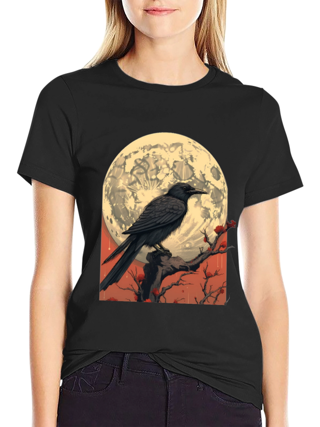 Raven Moon T-Shirt - Gothic Lunar Design