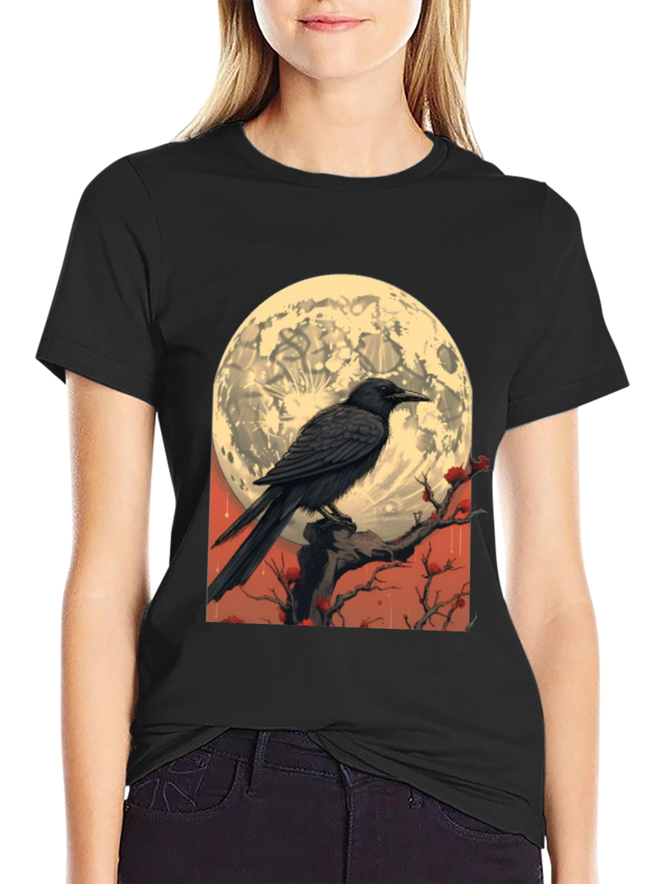 Raven Moon T-Shirt - Gothic Lunar Design