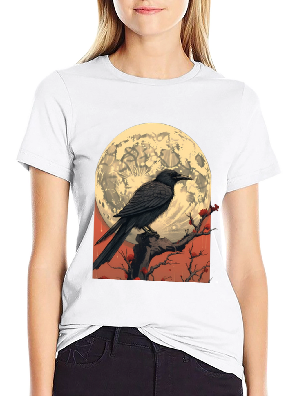 Raven Moon T-Shirt - Gothic Lunar Design