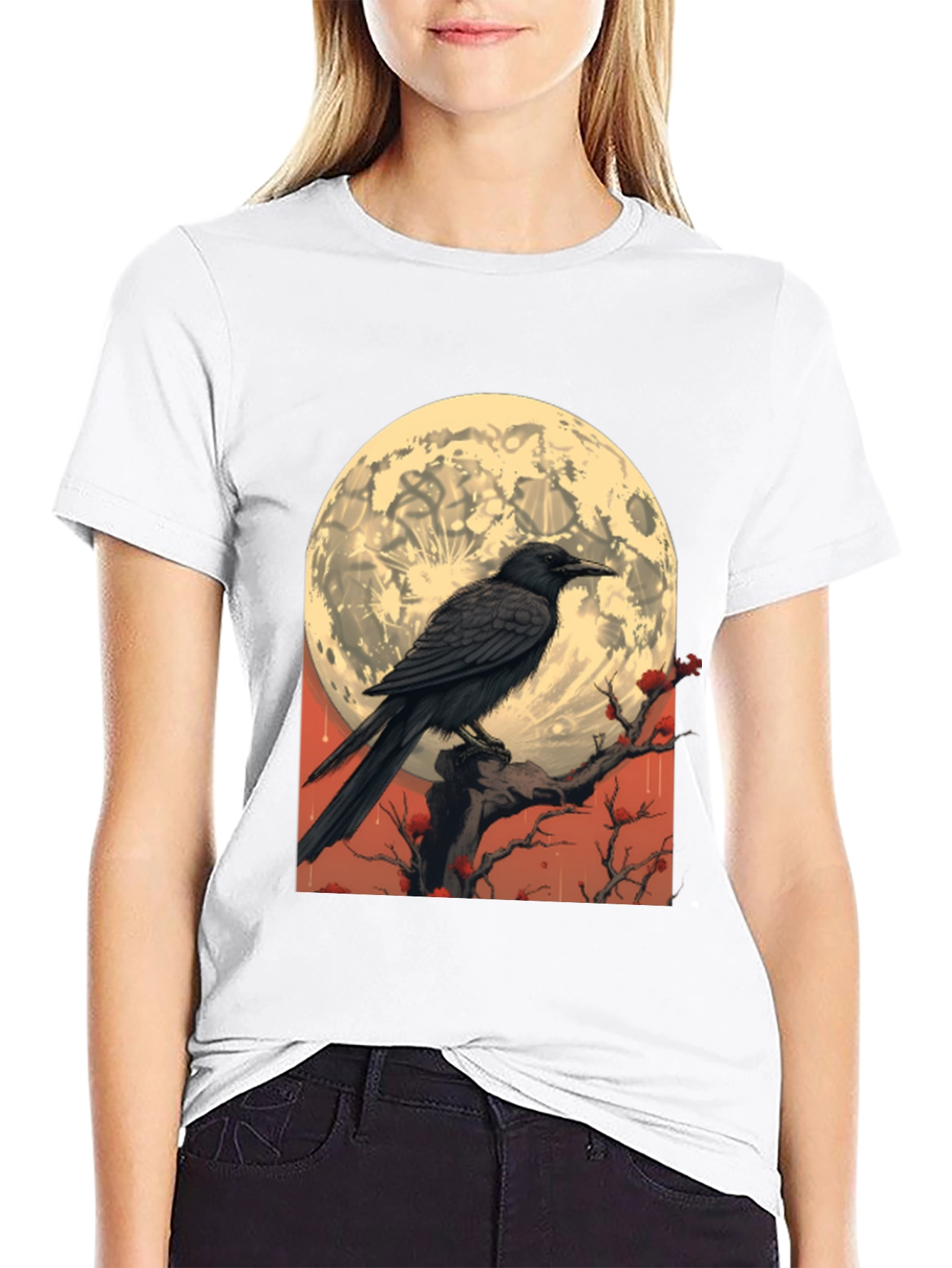 Raven Moon T-Shirt - Gothic Lunar Design
