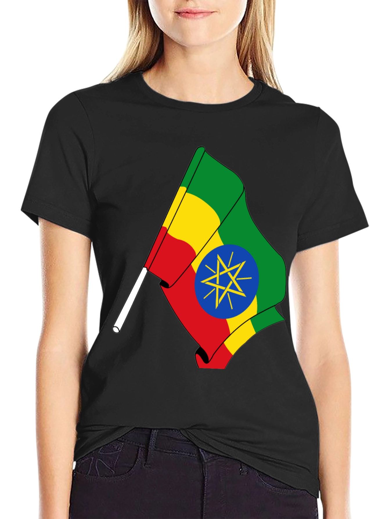 Ethiopian Flag Graphic Tee - Black Cotton T-Shirt
