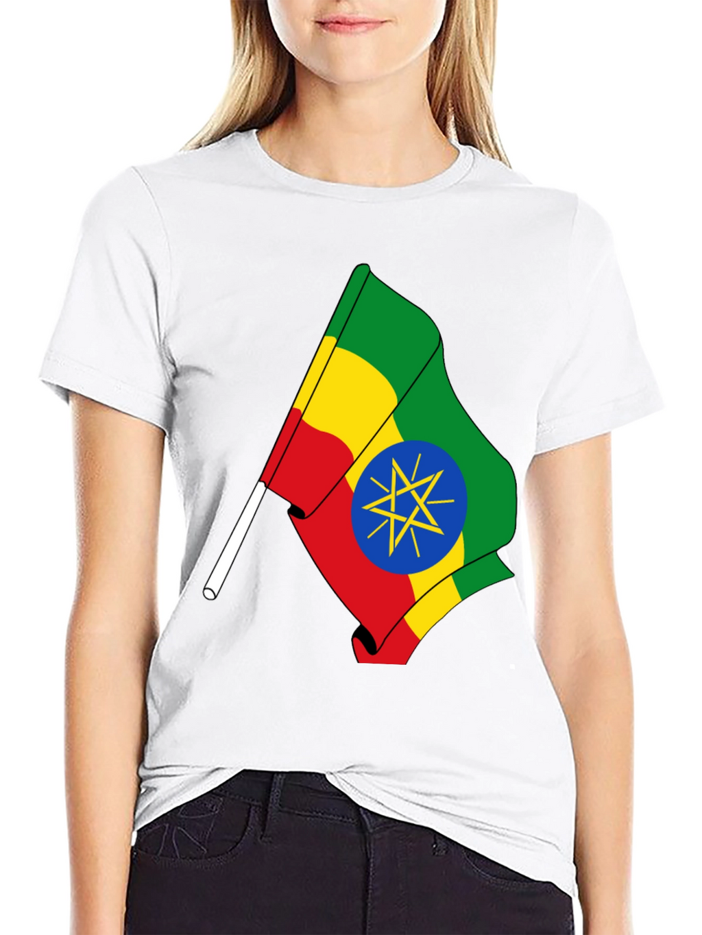 Ethiopian Flag Graphic Tee - Black Cotton T-Shirt
