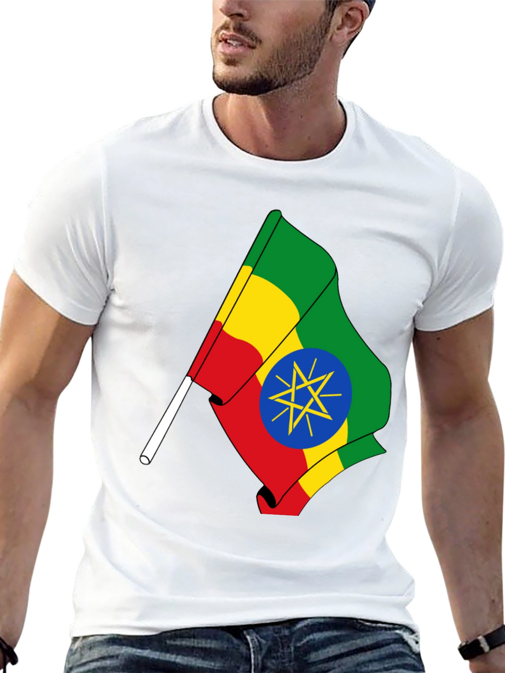 Ethiopian Flag Graphic Tee - Black Cotton T-Shirt