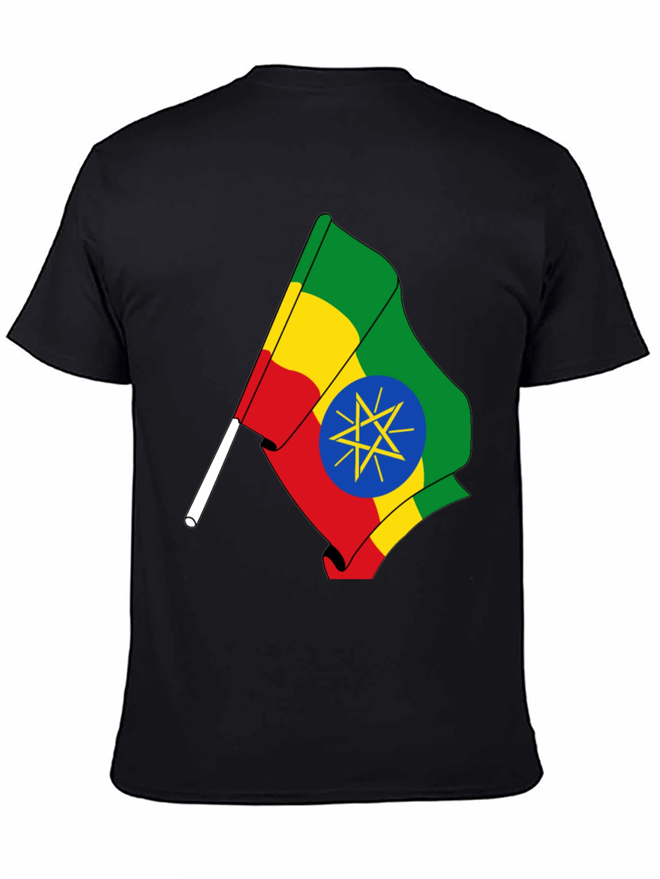 Ethiopian Flag Graphic Tee - Black Cotton T-Shirt