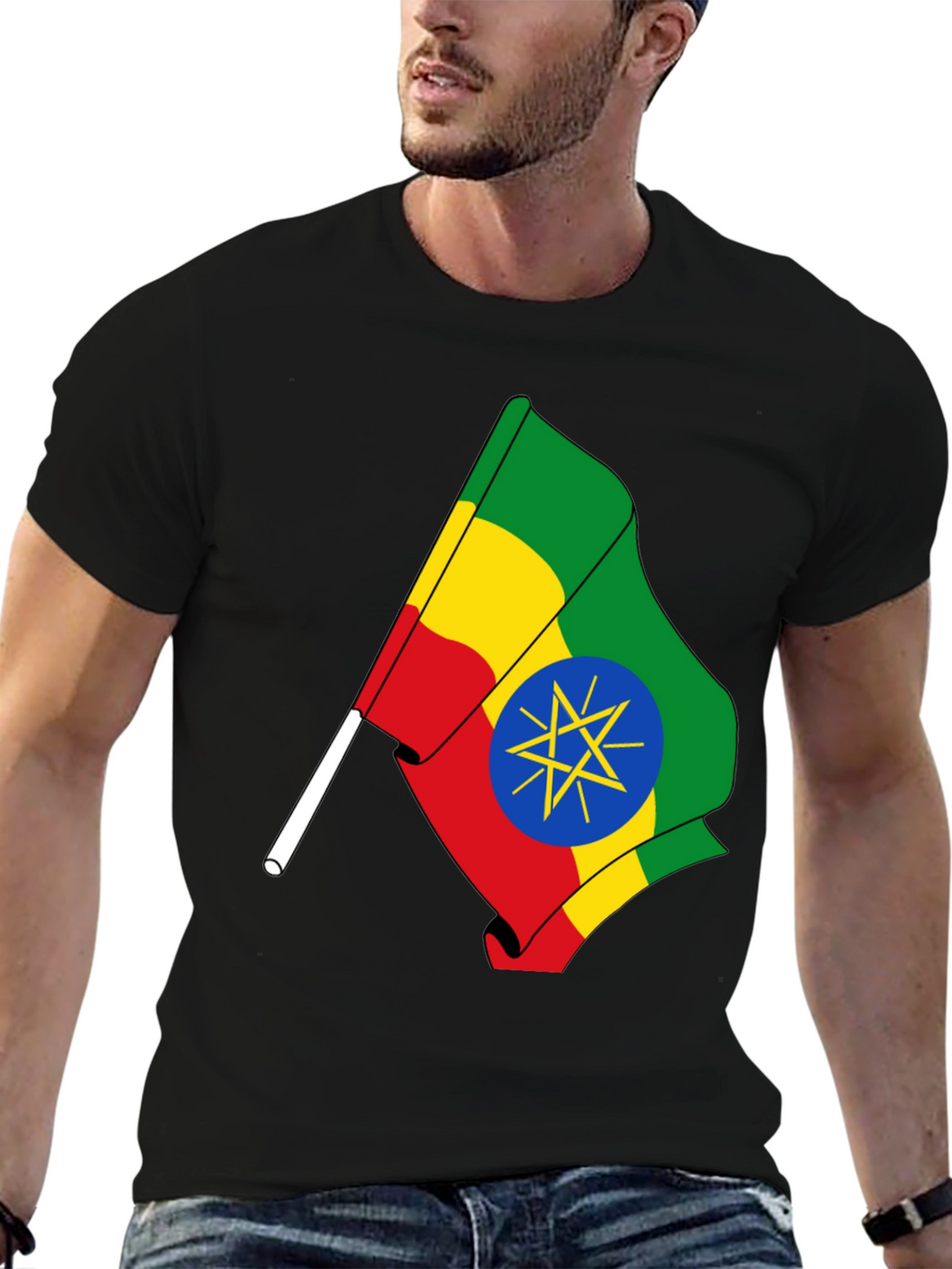 Ethiopian Flag Graphic Tee - Black Cotton T-Shirt