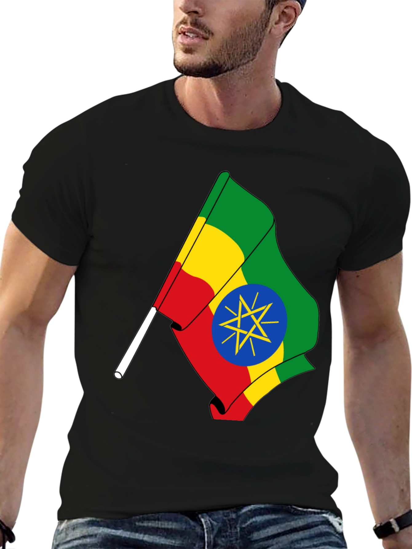 Ethiopian Flag Graphic Tee - Black Cotton T-Shirt