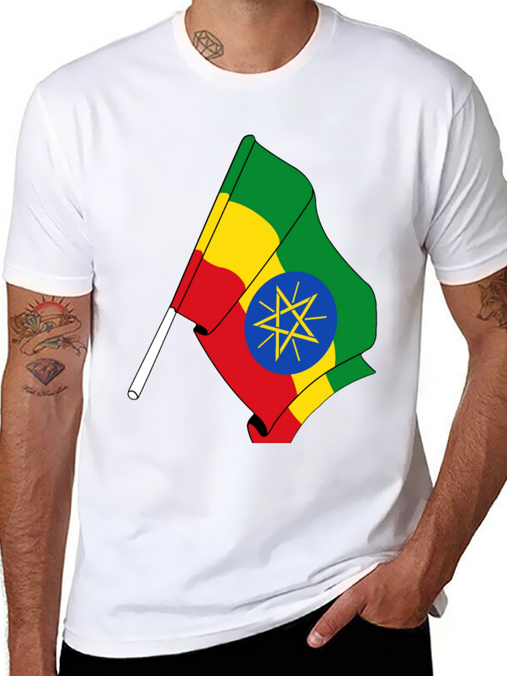 Ethiopian Flag Graphic Tee - Black Cotton T-Shirt