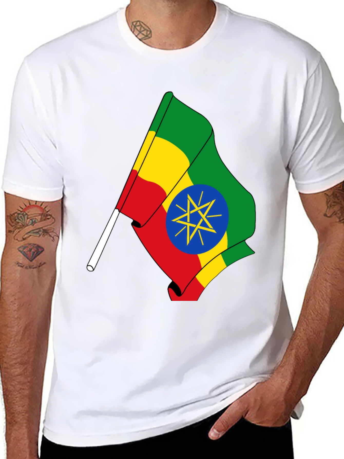 Ethiopian Flag Graphic Tee - Black Cotton T-Shirt