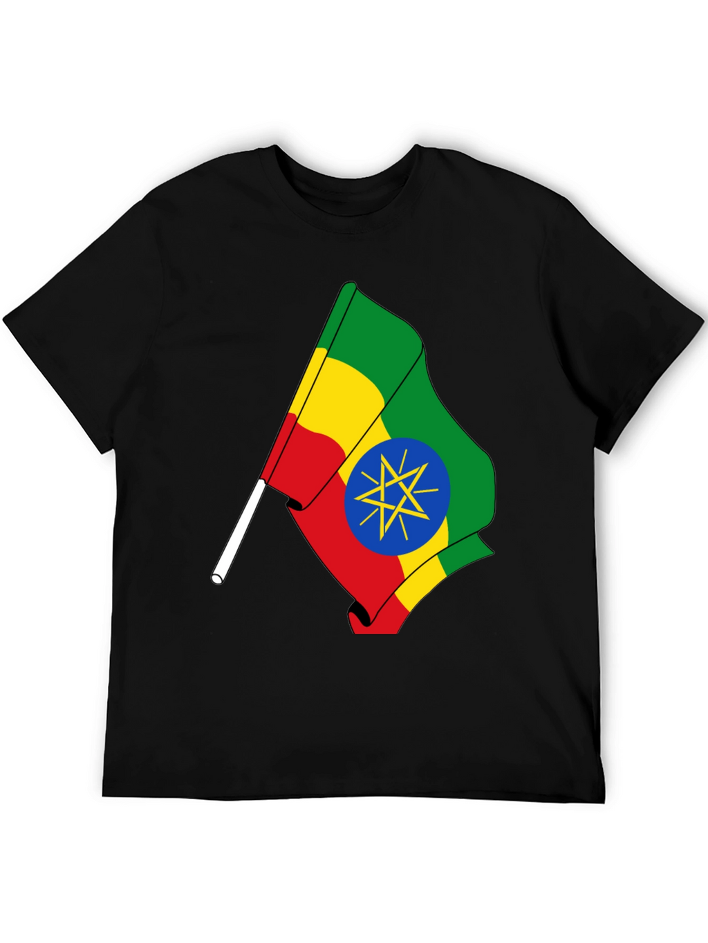 Ethiopian Flag Graphic Tee - Black Cotton T-Shirt