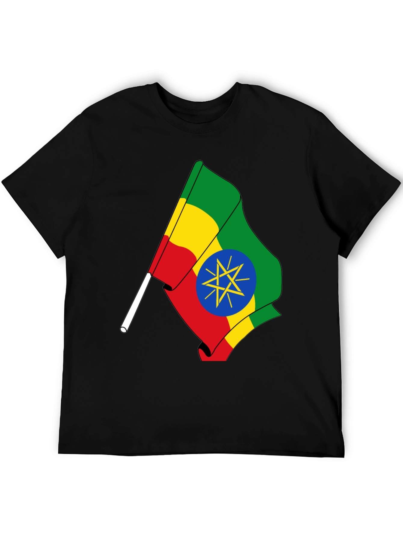 Ethiopian Flag Graphic Tee - Black Cotton T-Shirt