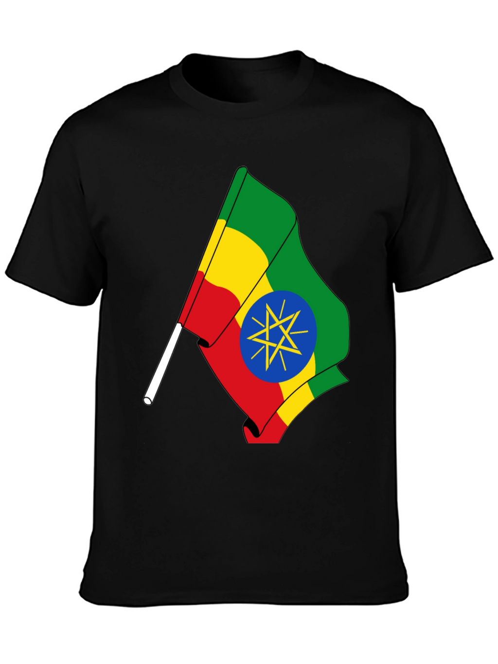 Ethiopian Flag Graphic Tee - Black Cotton T-Shirt