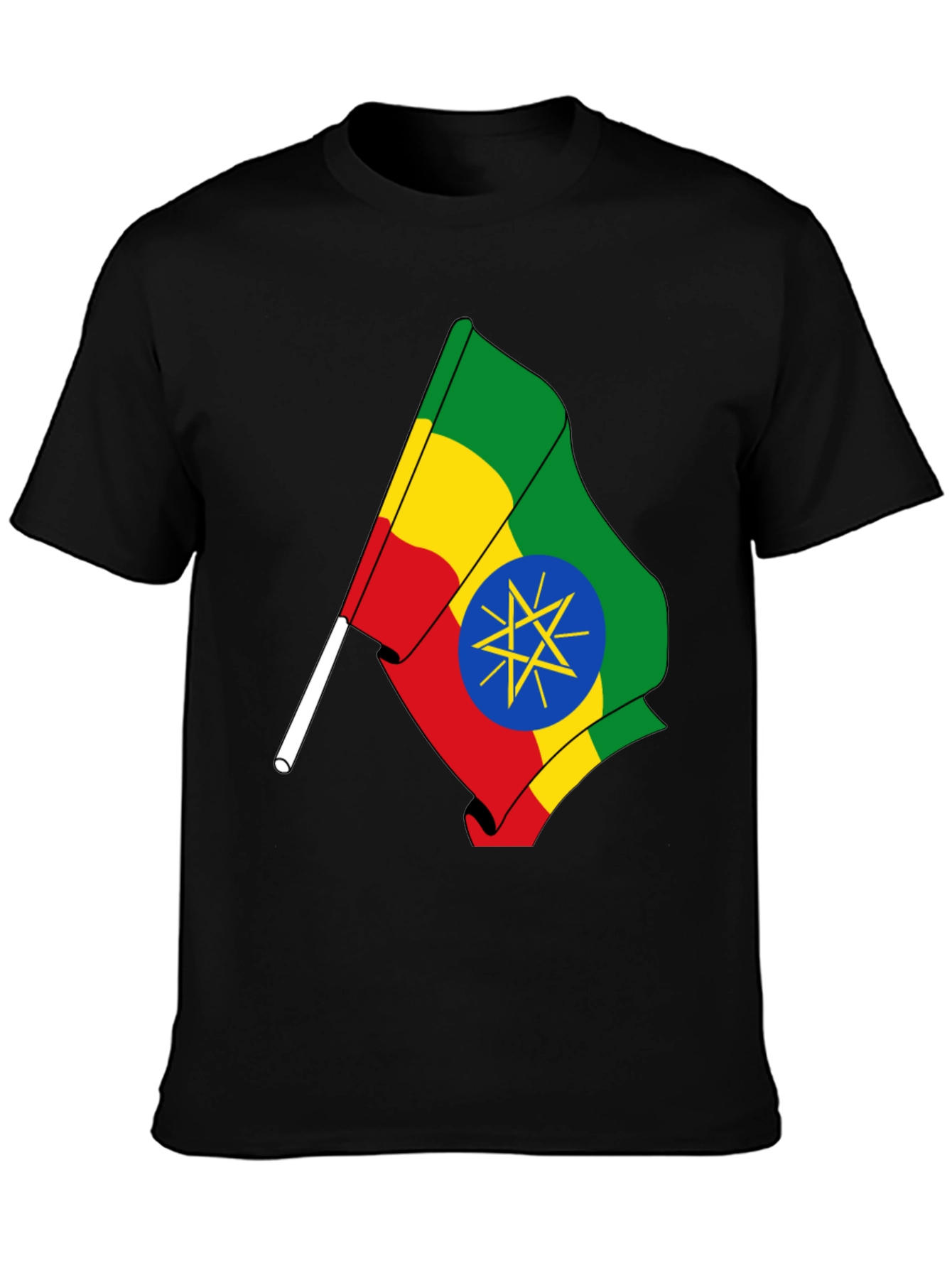 Ethiopian Flag Graphic Tee - Black Cotton T-Shirt
