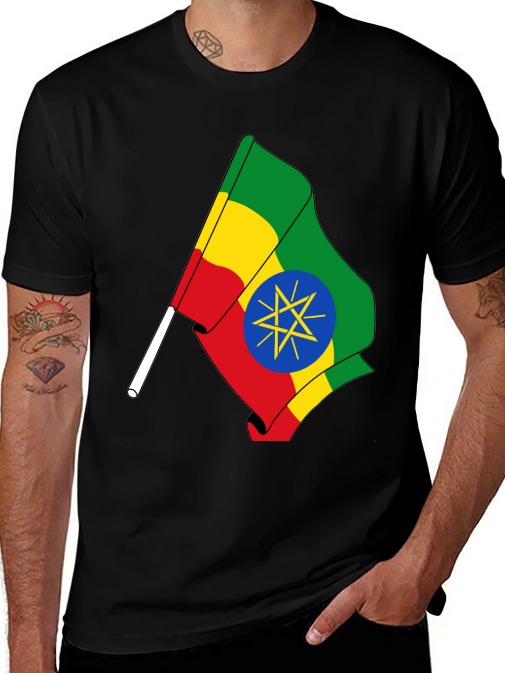 Ethiopian Flag Graphic Tee - Black Cotton T-Shirt