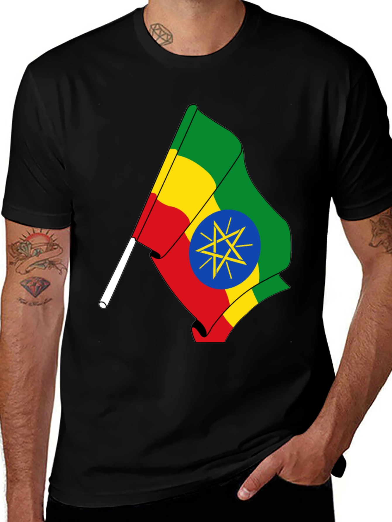 Ethiopian Flag Graphic Tee - Black Cotton T-Shirt