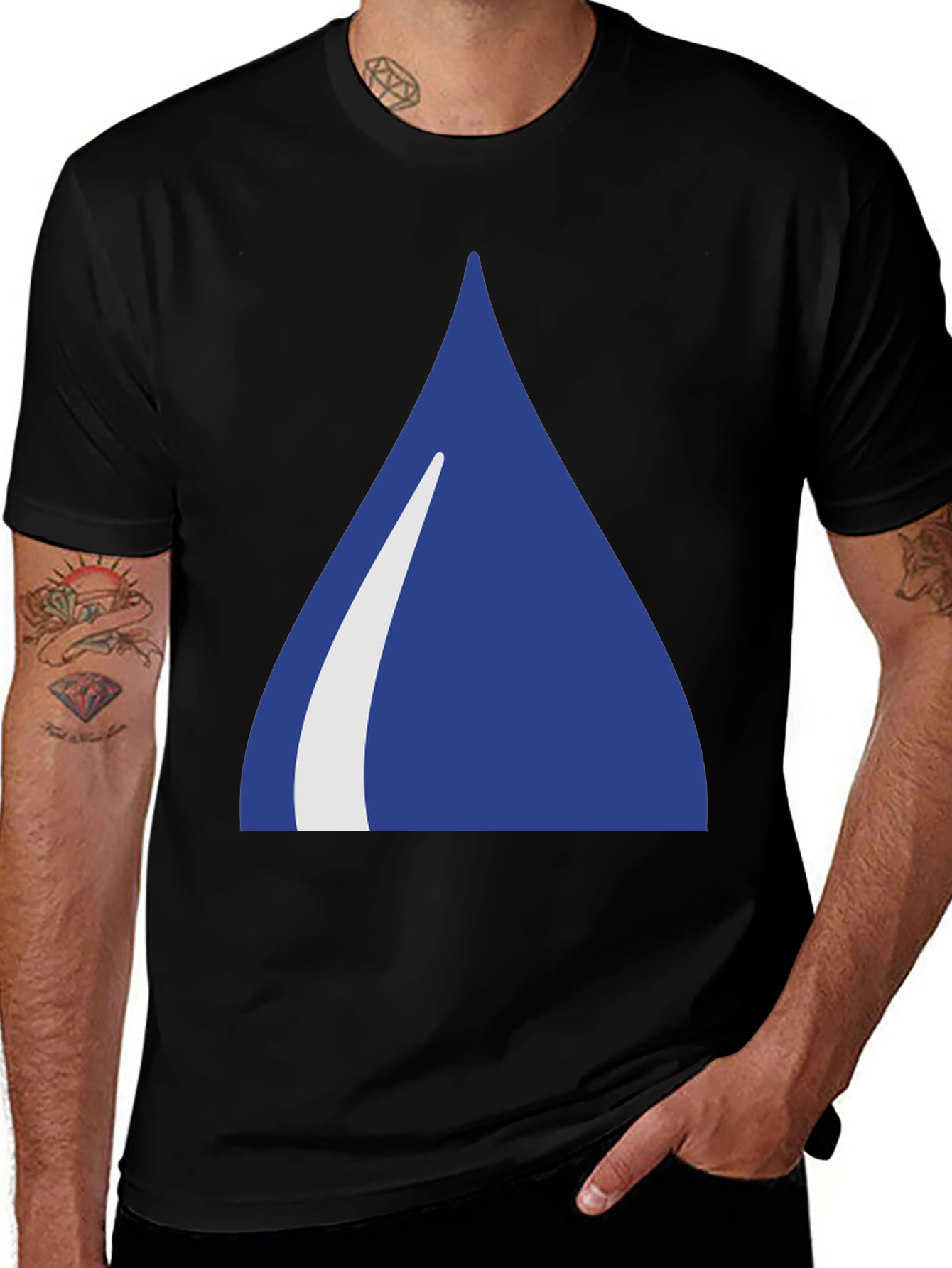 Blue Triangle Graphic Black T-Shirt