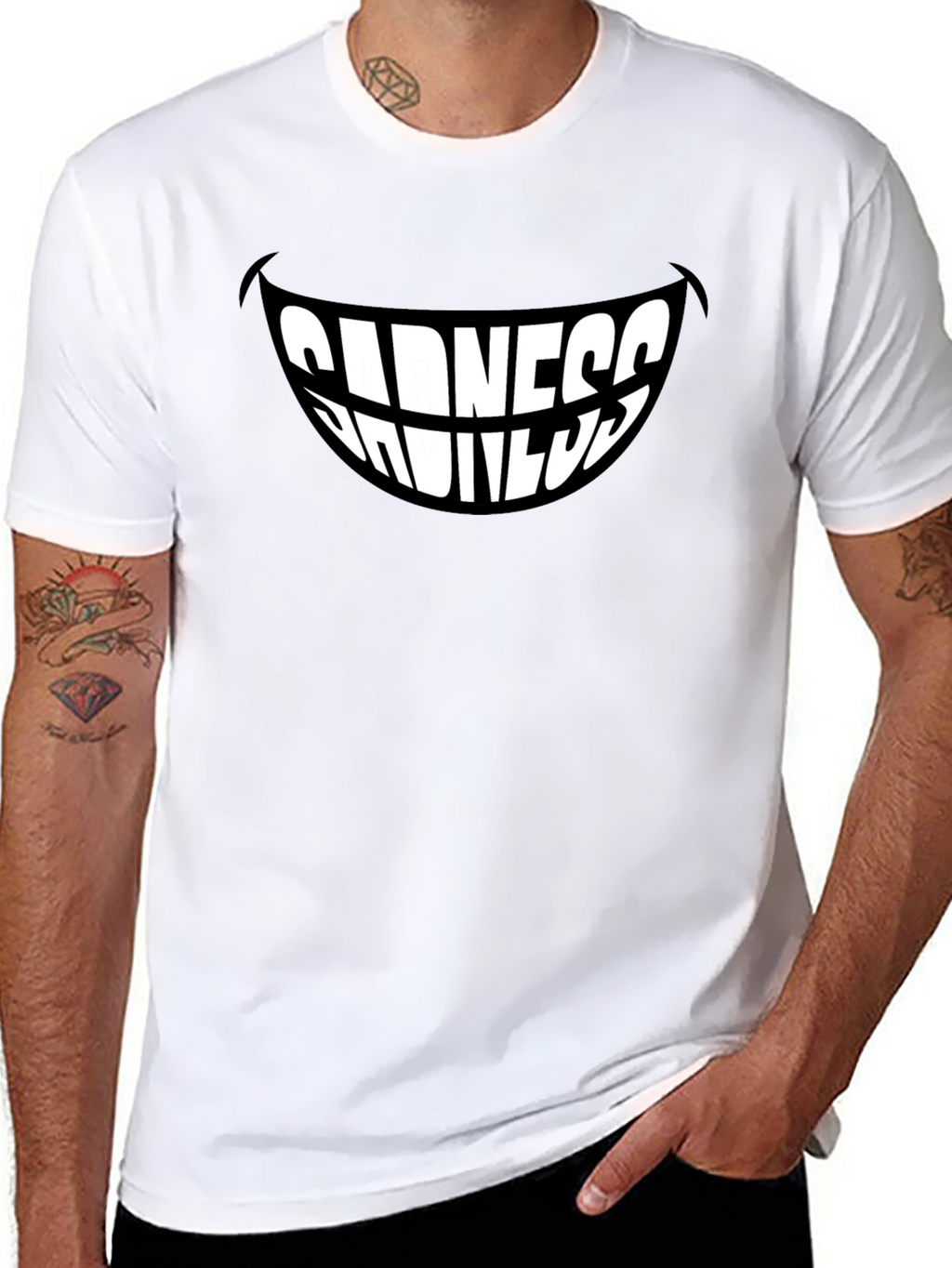 Sadness Smiles Graphic T-Shirt - Black Stylish Mens Tee