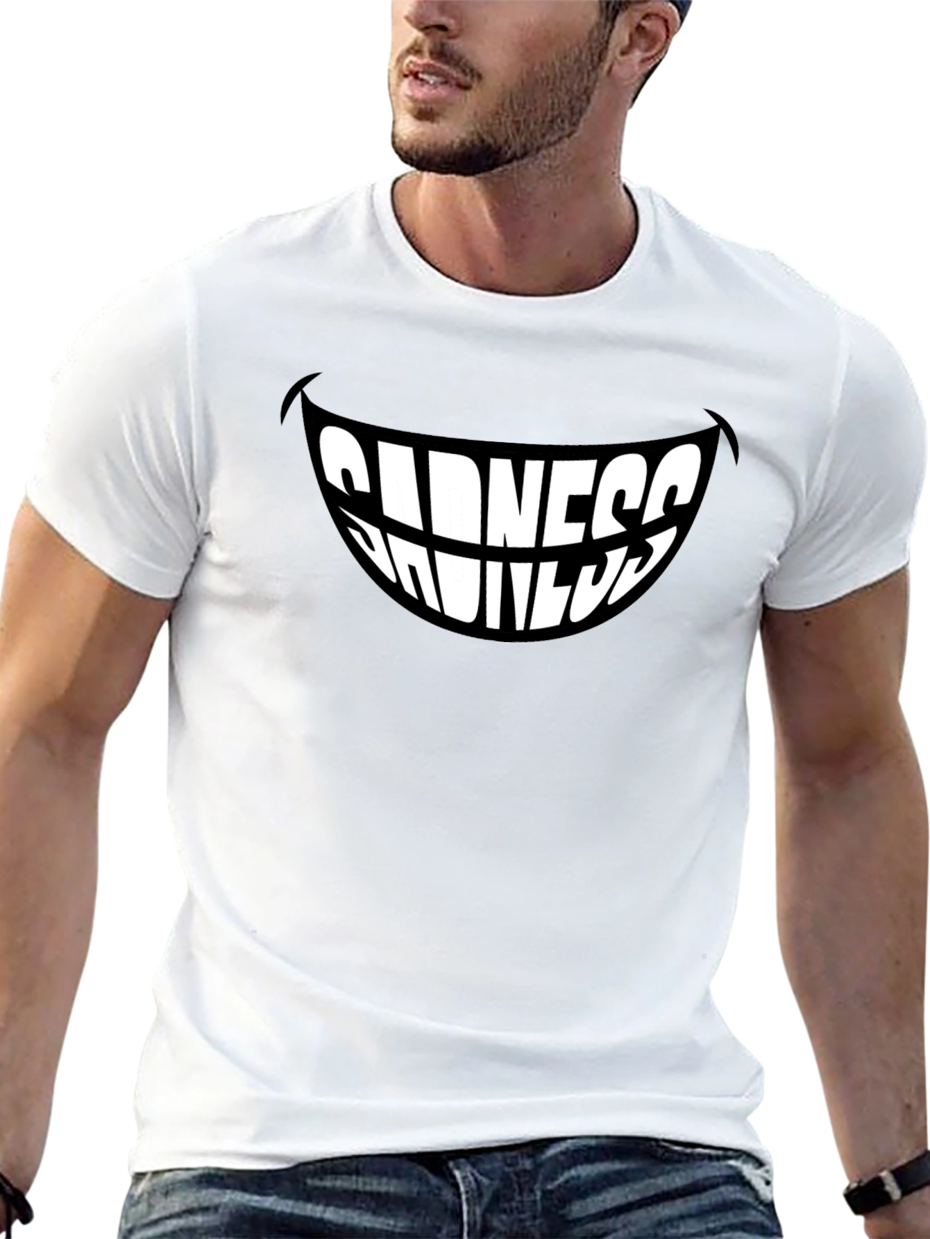 Sadness Smiles Graphic T-Shirt - Black Stylish Mens Tee