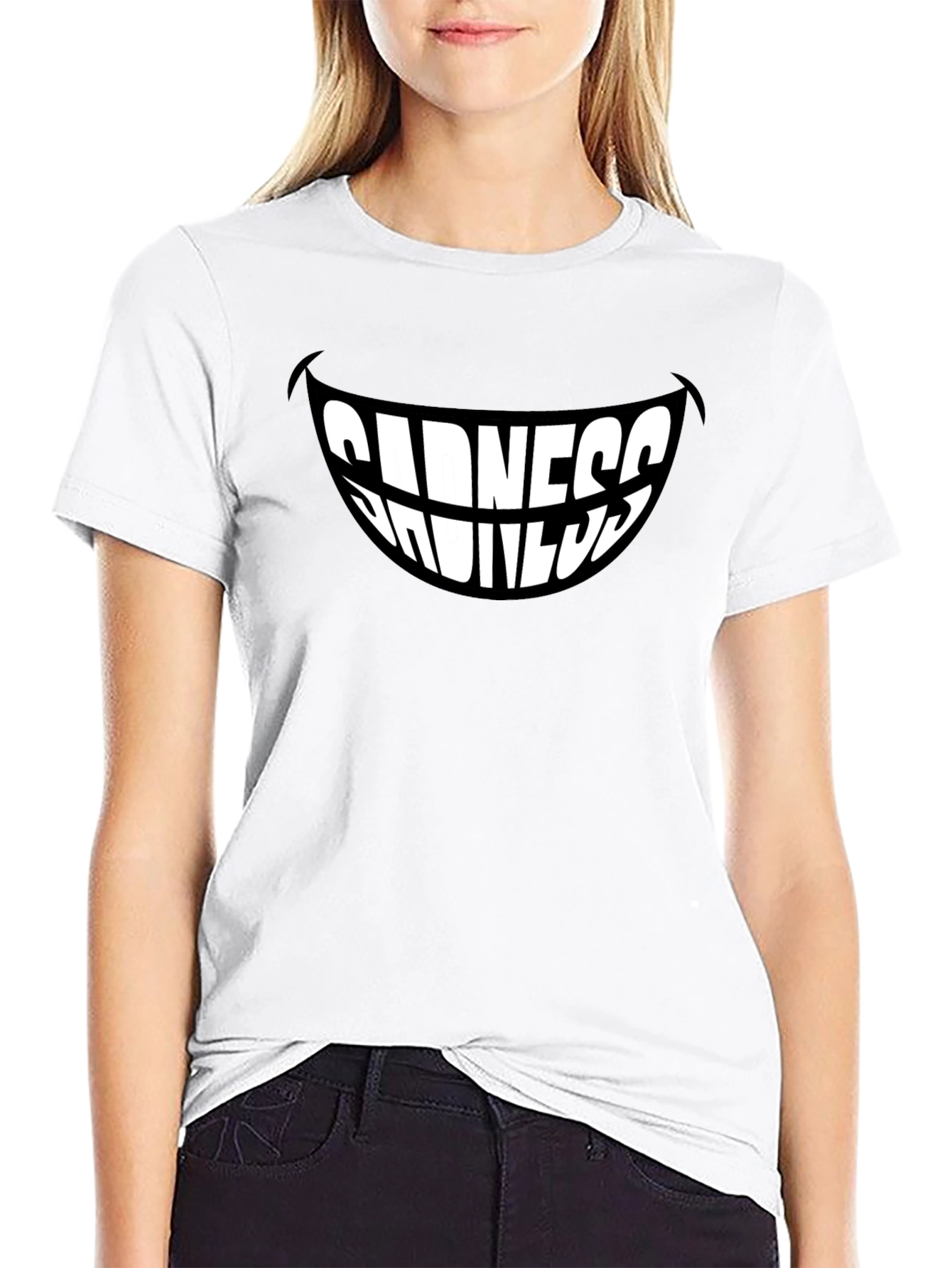Sadness Smiles Graphic T-Shirt - Black Stylish Mens Tee