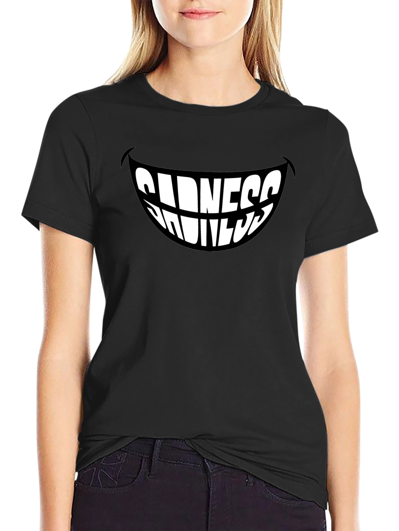 Sadness Smiles Graphic T-Shirt - Black Stylish Mens Tee