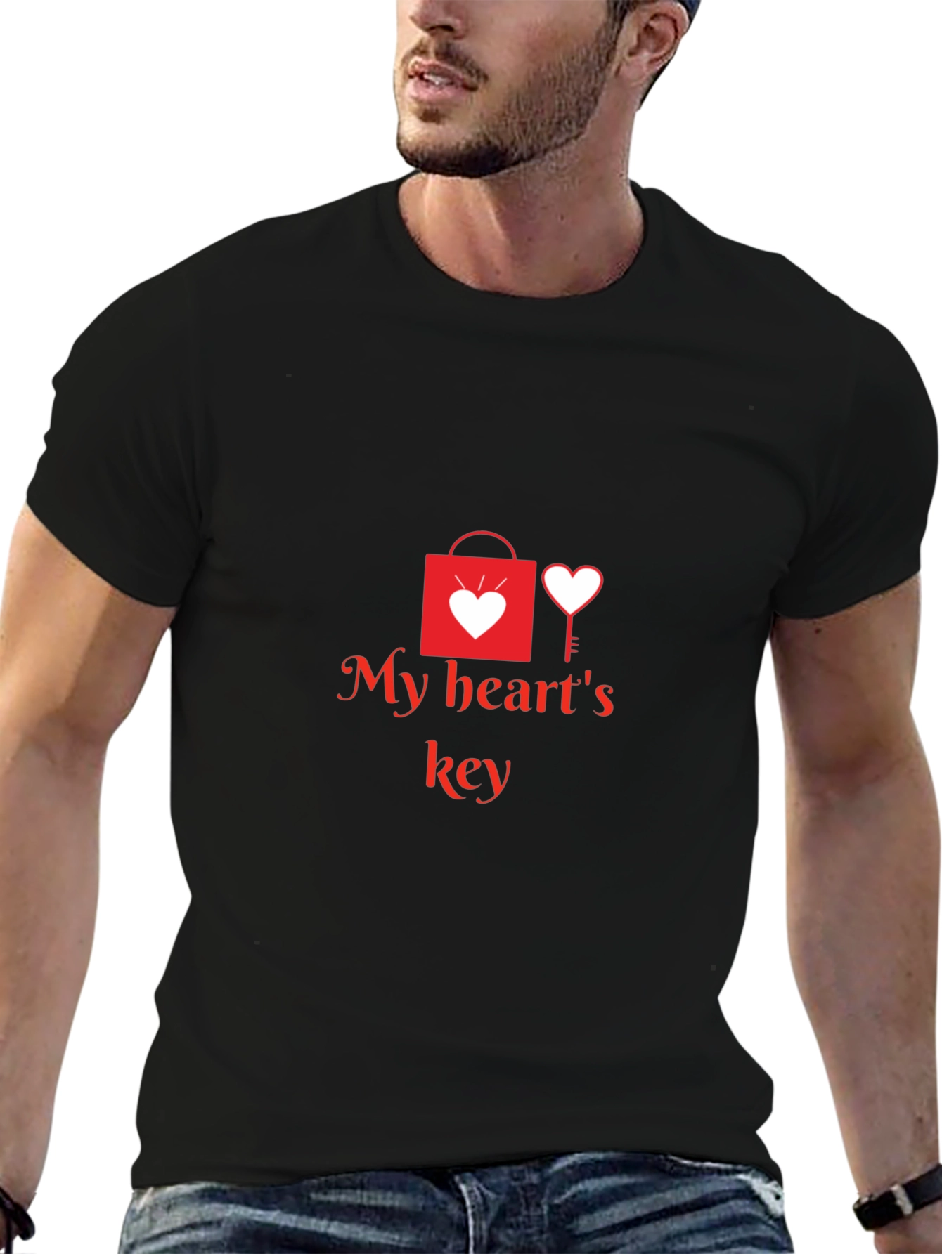 My Hearts Key Graphic Tee - Black Casual T-Shirt