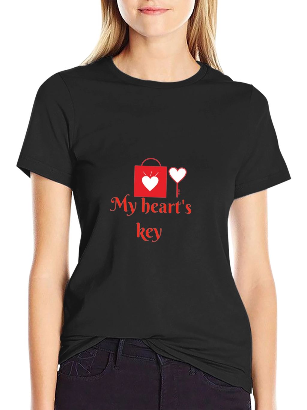 My Hearts Key Graphic Tee - Black Casual T-Shirt