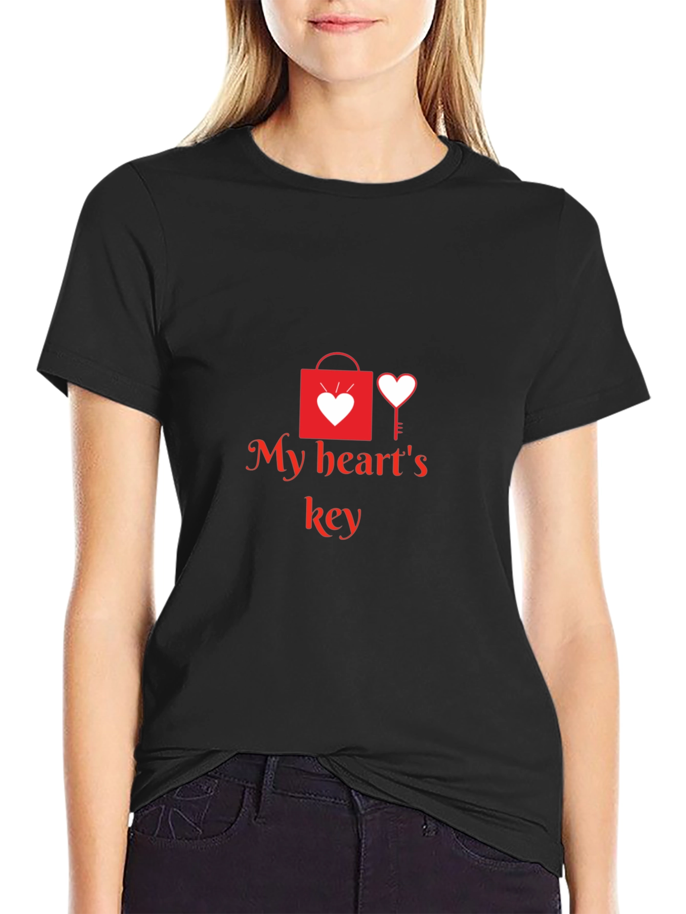 My Hearts Key Graphic Tee - Black Casual T-Shirt