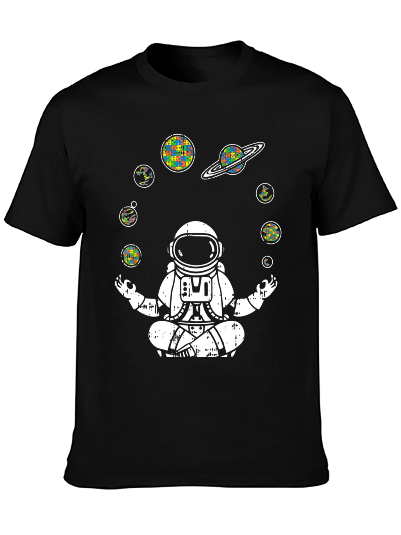 Astronaut Meditating T-Shirt Autism Awareness Planets