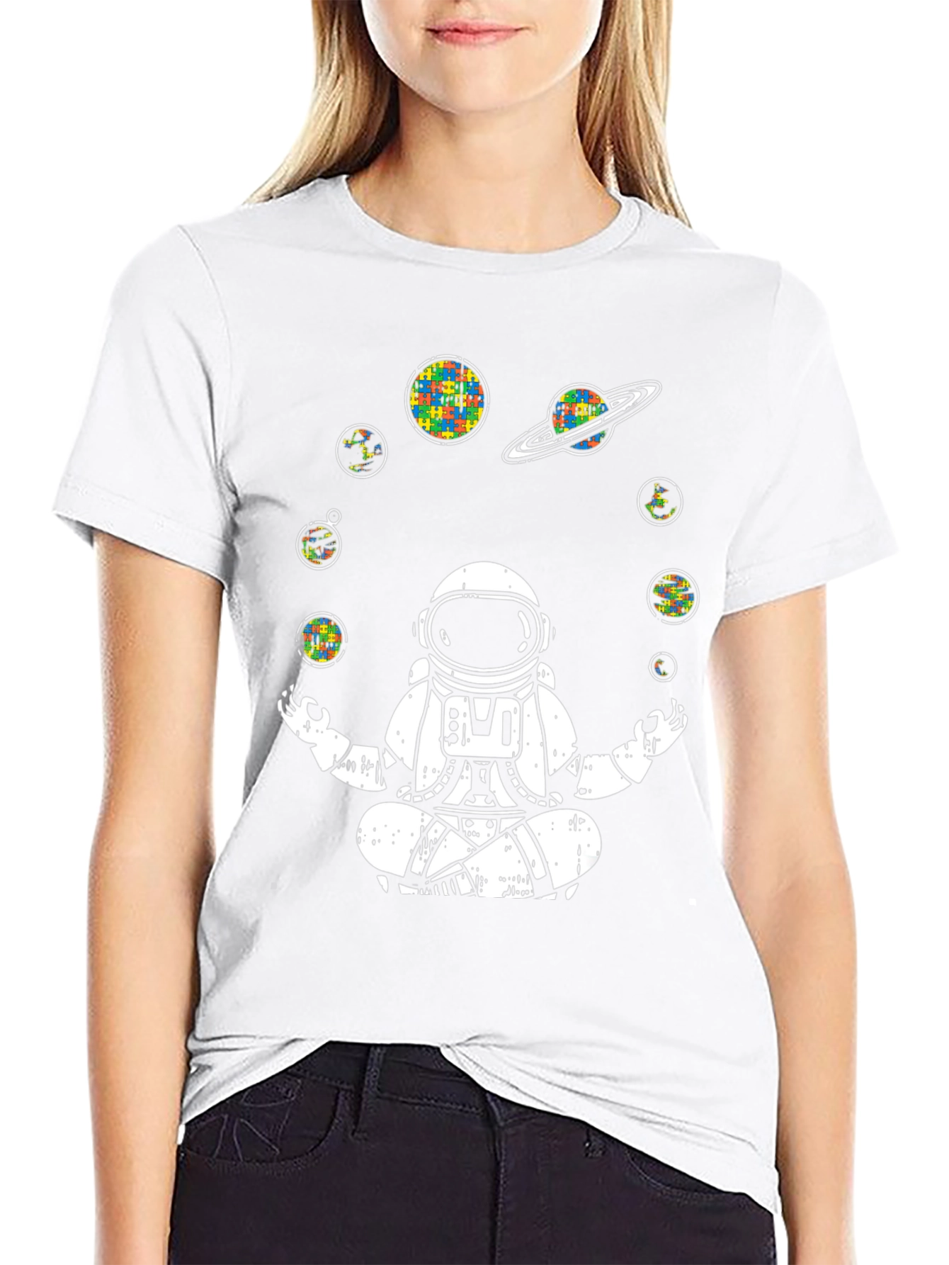 Astronaut Meditating T-Shirt Autism Awareness Planets