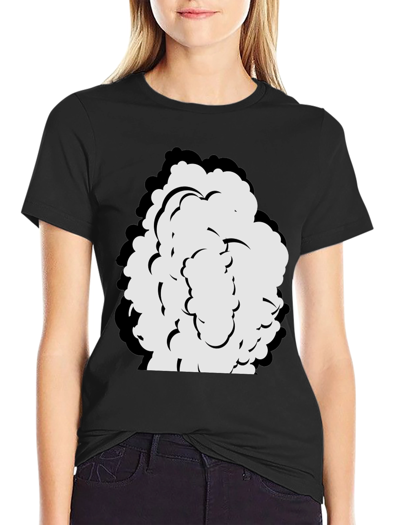 Cartoon Cloud Graphic Black T-Shirt