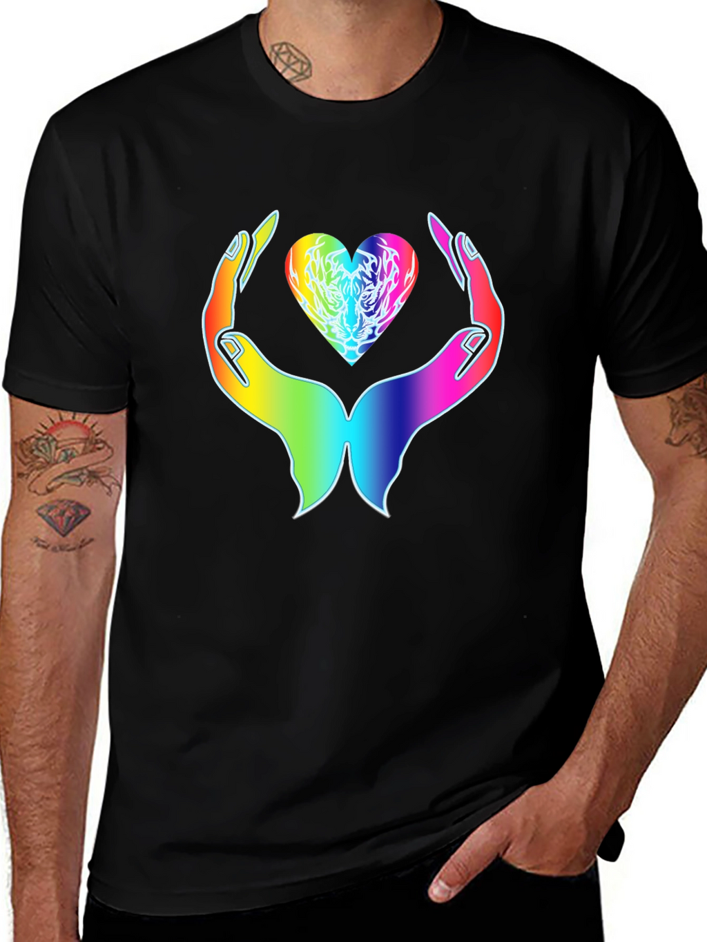 Rainbow Heart Hands Graphic Tee - Express Your Love