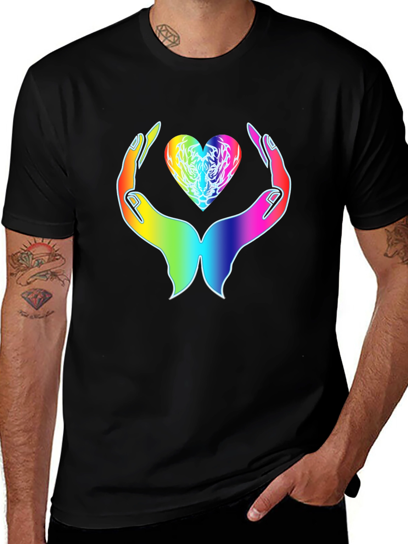 Rainbow Heart Hands Graphic Tee - Express Your Love