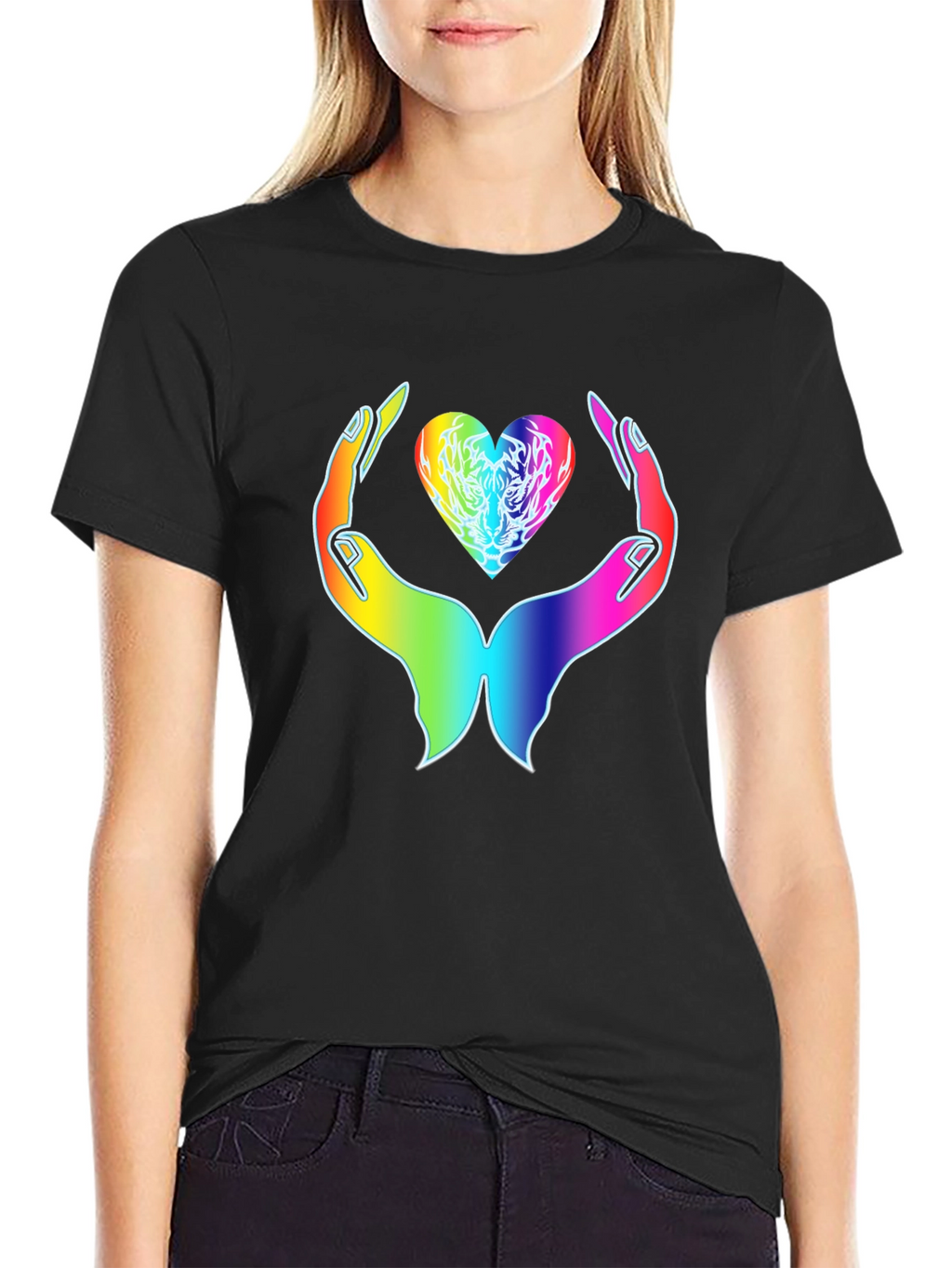 Rainbow Heart Hands Graphic Tee - Express Your Love