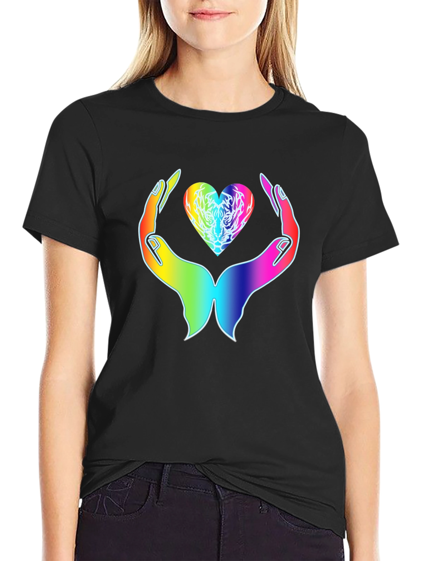 Rainbow Heart Hands Graphic Tee - Express Your Love