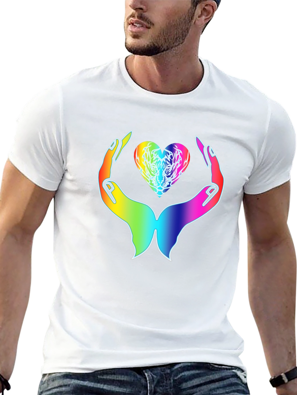 Rainbow Heart Hands Graphic Tee - Express Your Love