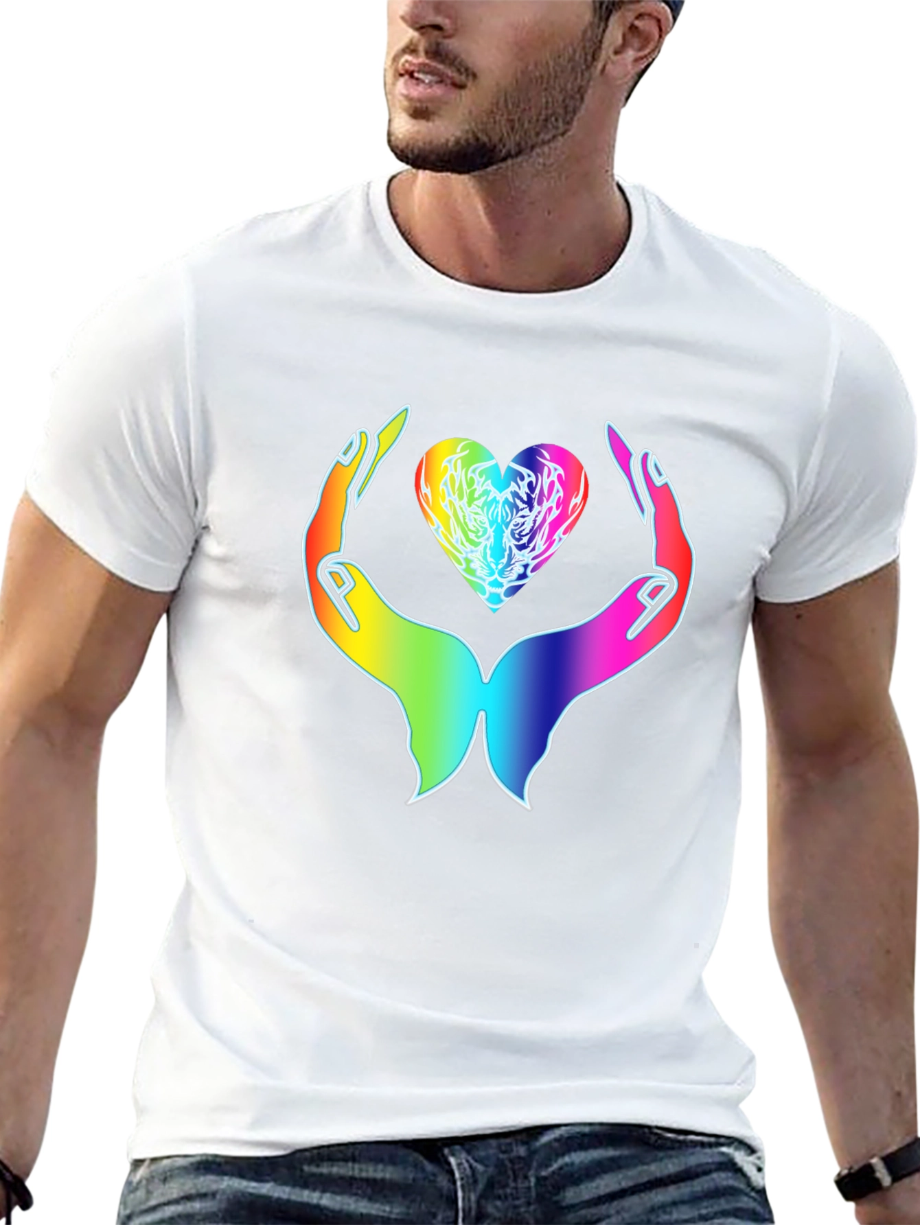 Rainbow Heart Hands Graphic Tee - Express Your Love