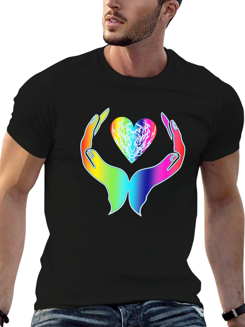 Rainbow Heart Hands Graphic Tee - Express Your Love