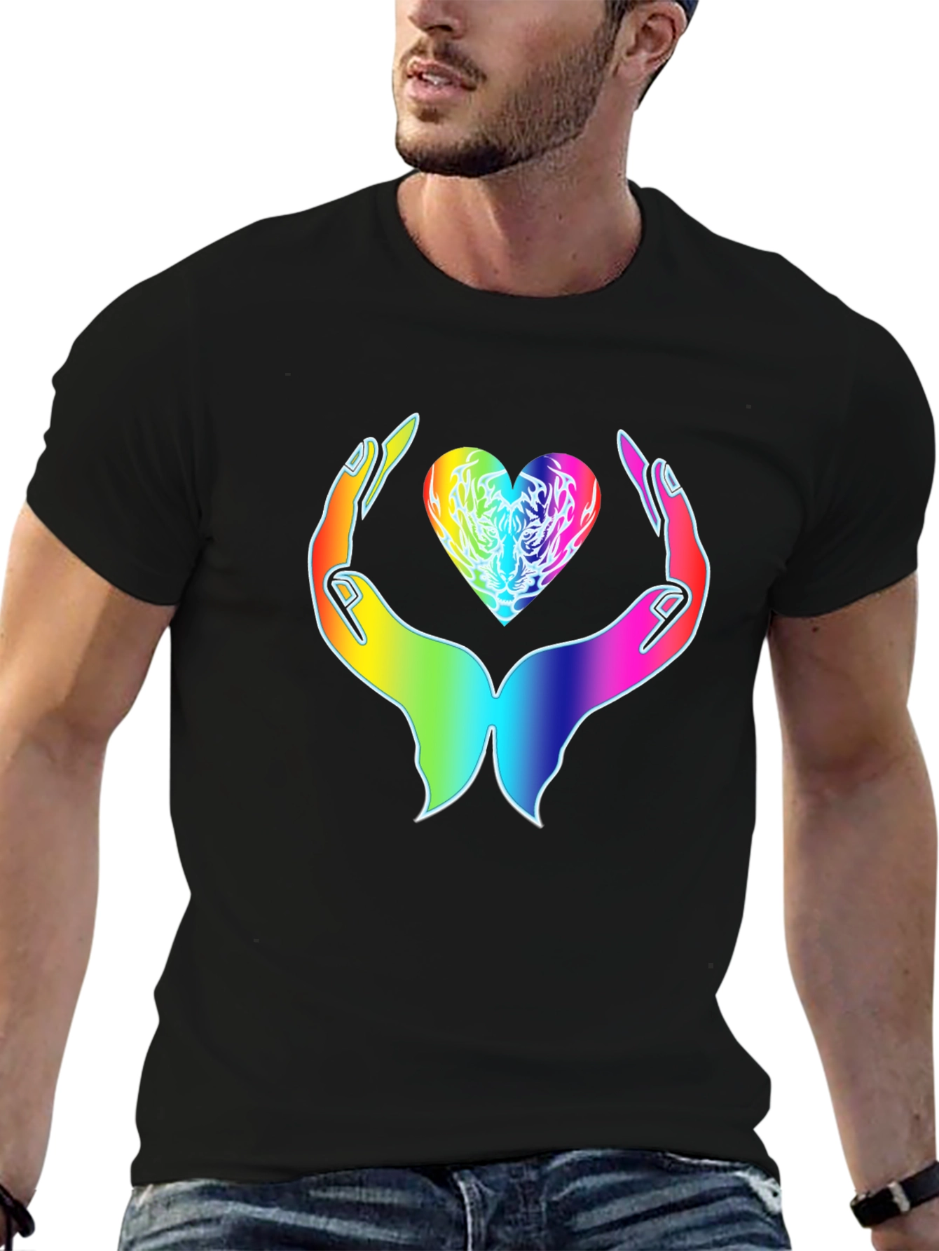 Rainbow Heart Hands Graphic Tee - Express Your Love