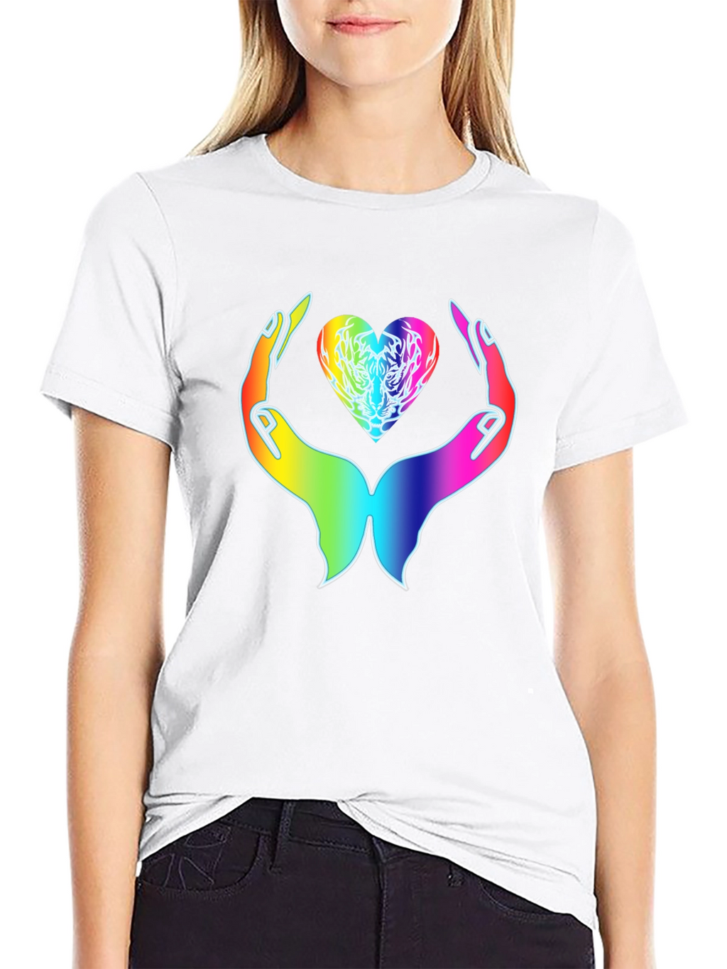 Rainbow Heart Hands Graphic Tee - Express Your Love