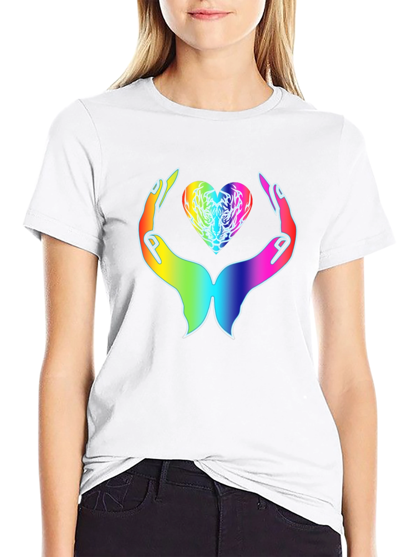 Rainbow Heart Hands Graphic Tee - Express Your Love