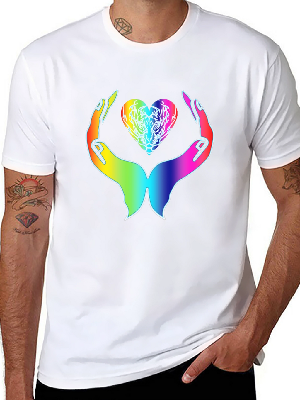 Rainbow Heart Hands Graphic Tee - Express Your Love