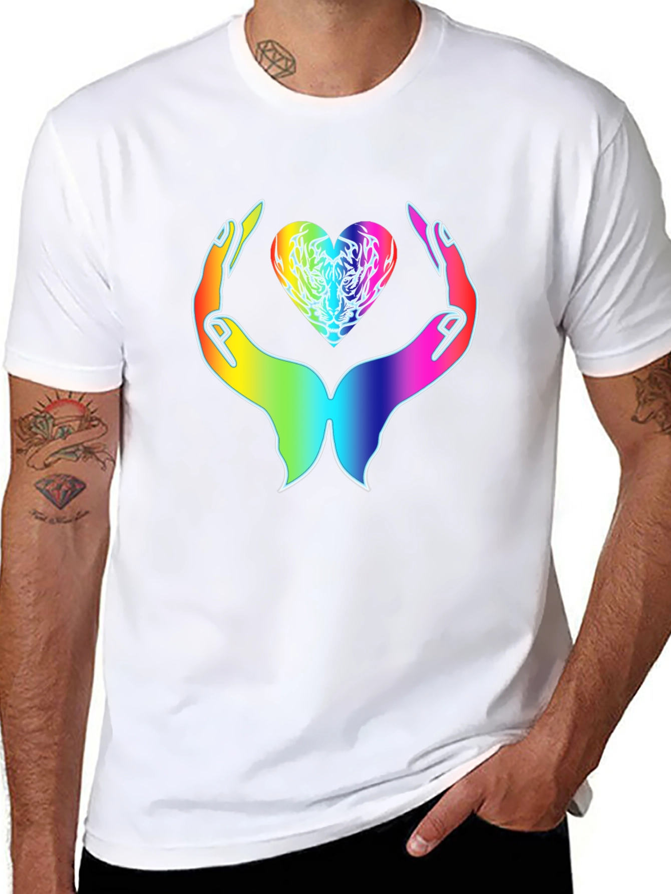 Rainbow Heart Hands Graphic Tee - Express Your Love