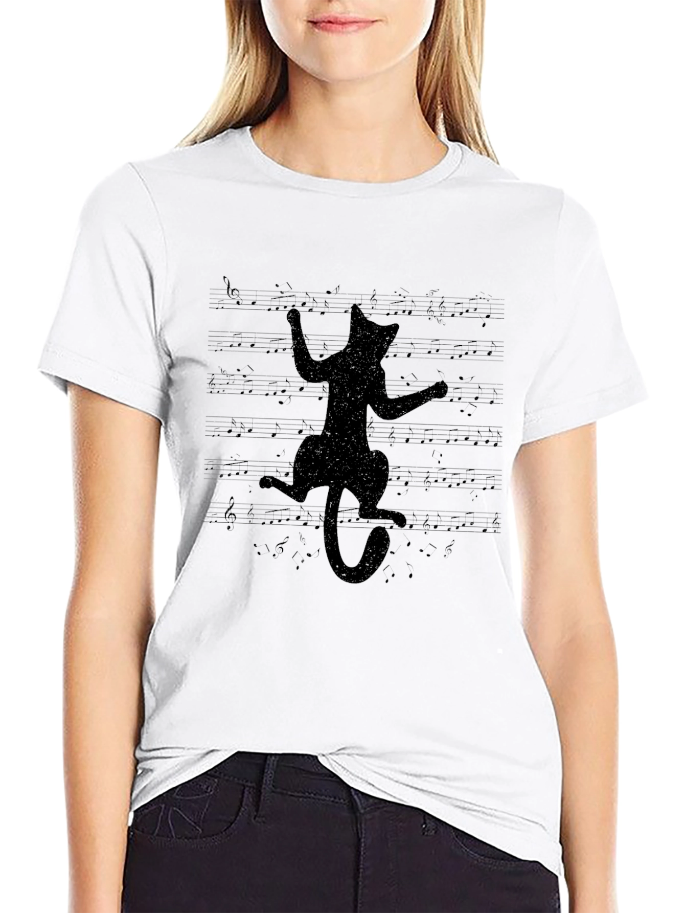 Black Cat Music Notes Graphic Tee - Unisex