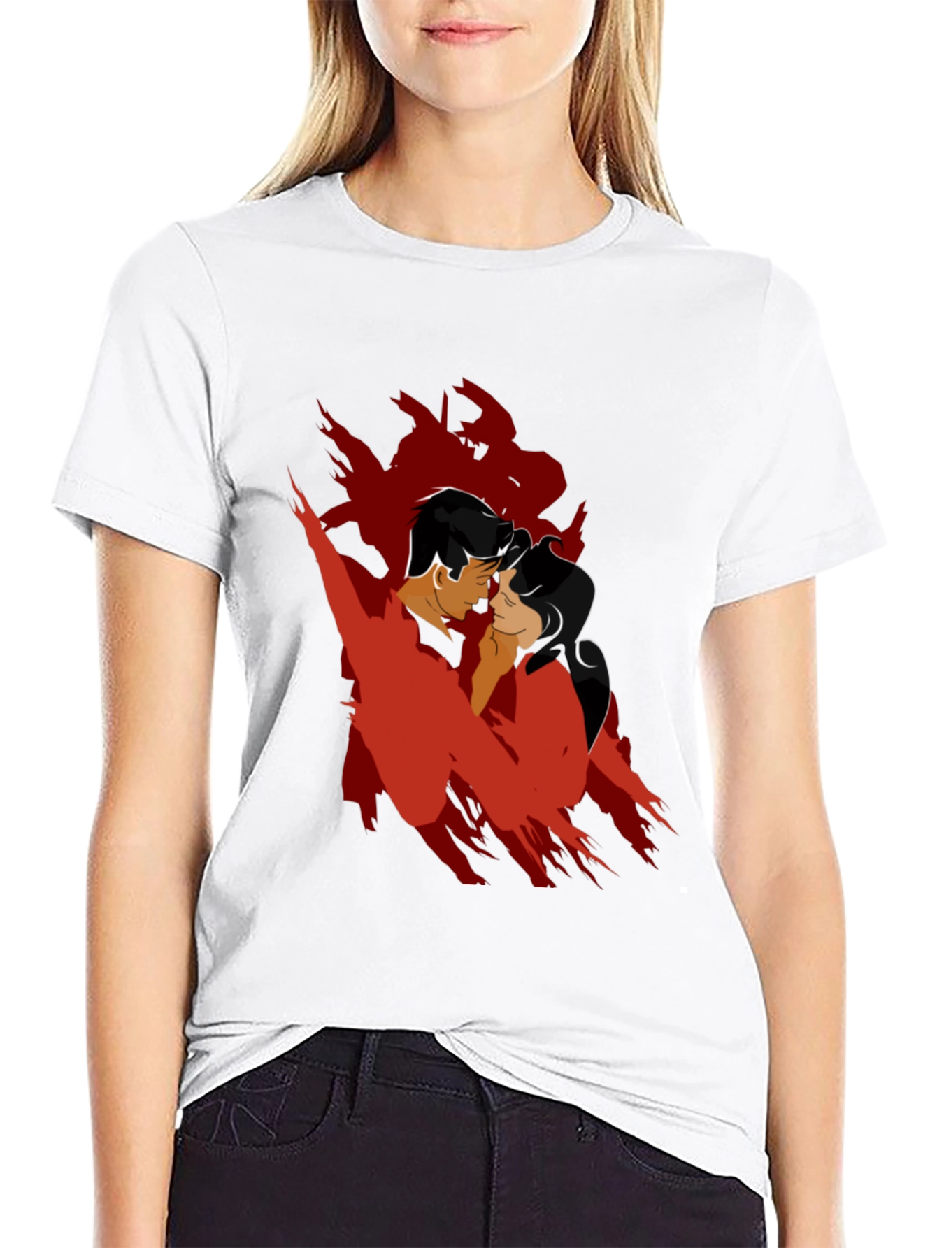 Romantic Silhouette Graphic Tee - Black Cotton Blend