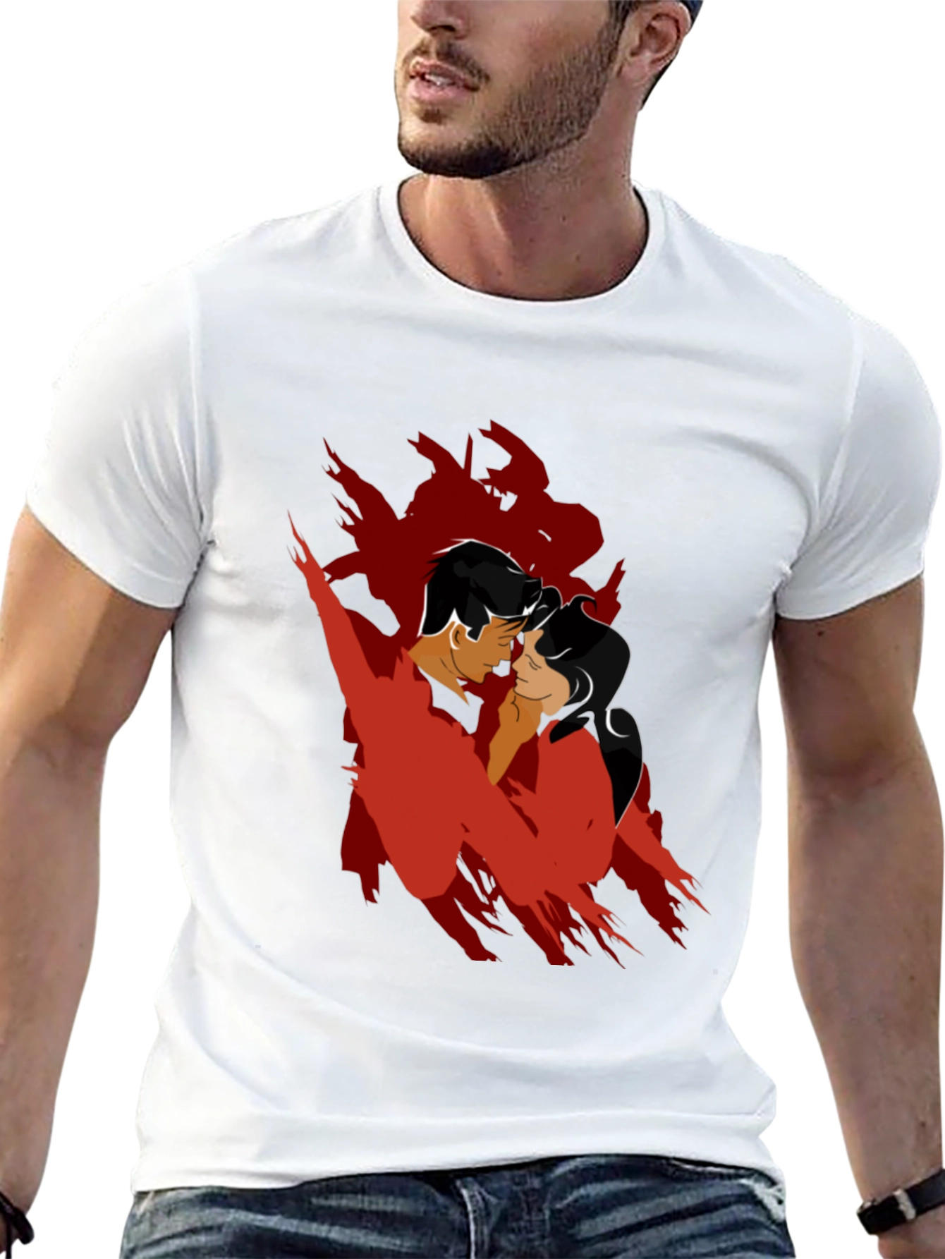Romantic Silhouette Graphic Tee - Black Cotton Blend