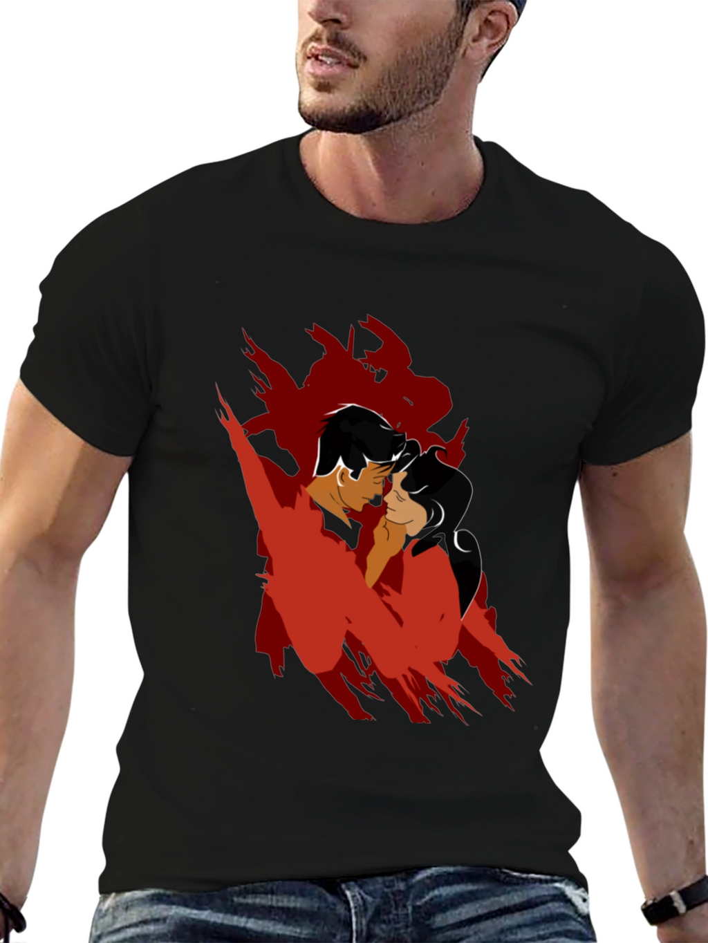 Romantic Silhouette Graphic Tee - Black Cotton Blend