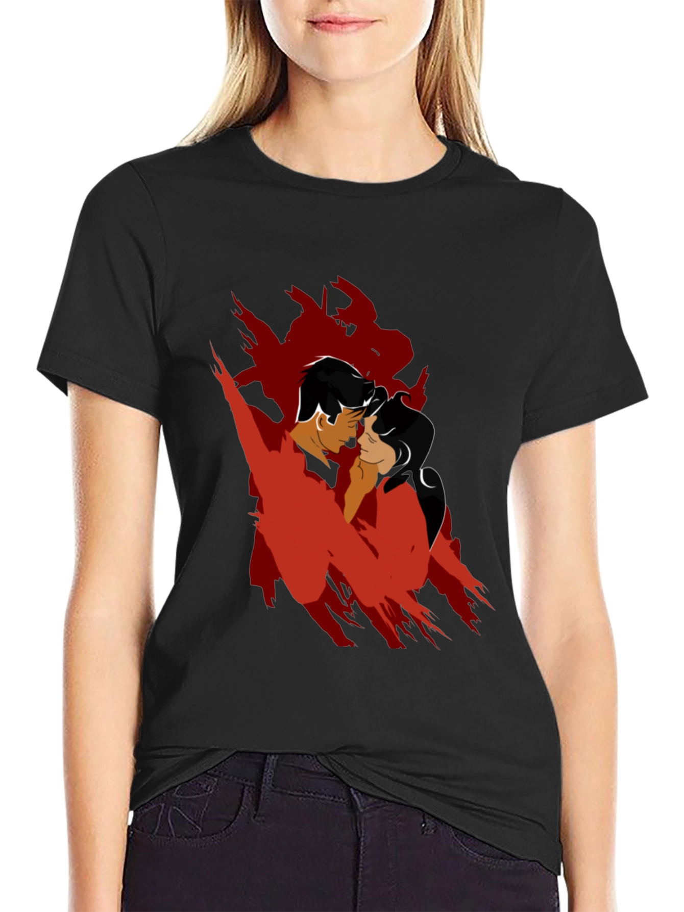 Romantic Silhouette Graphic Tee - Black Cotton Blend