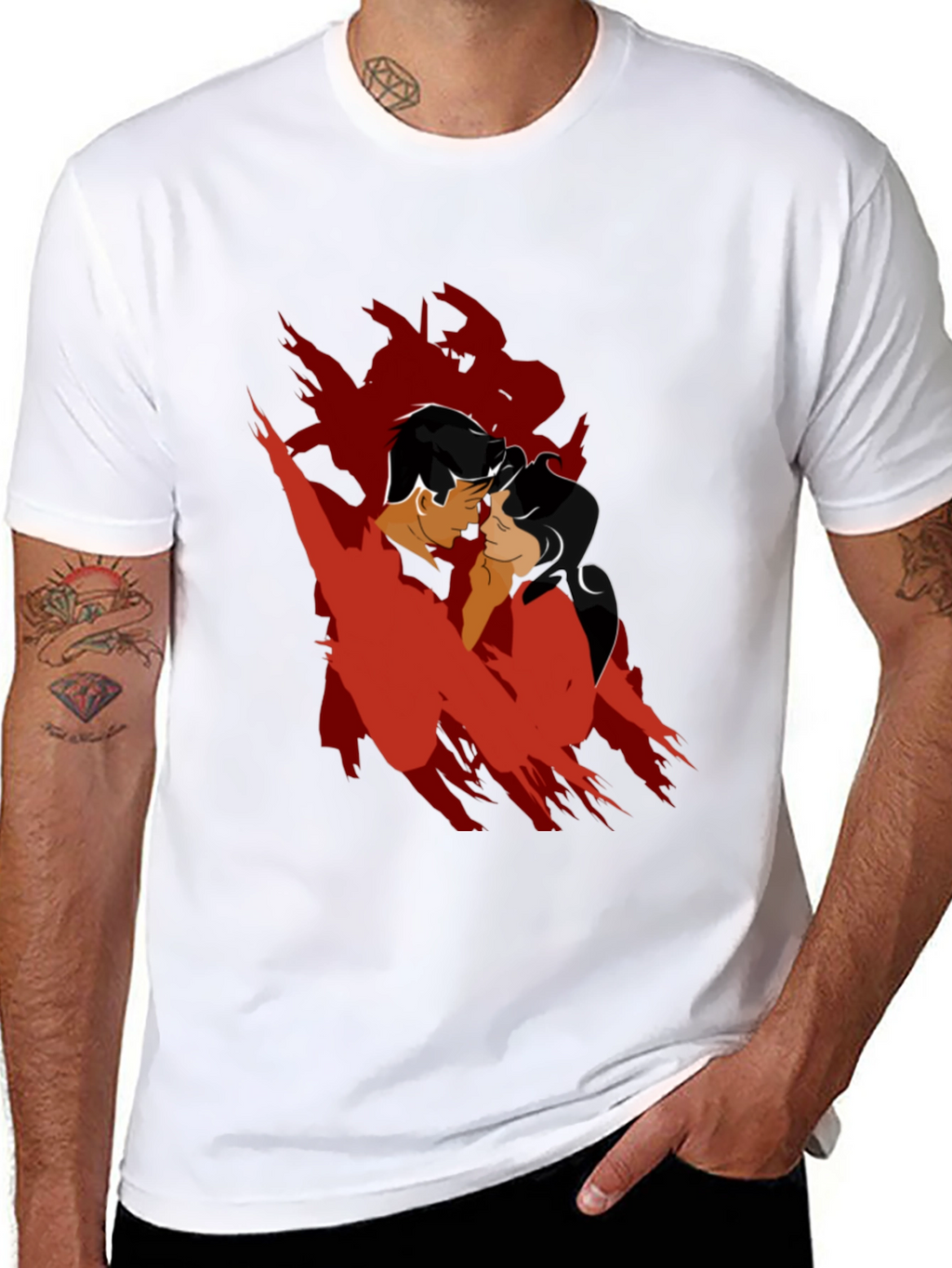 Romantic Silhouette Graphic Tee - Black Cotton Blend