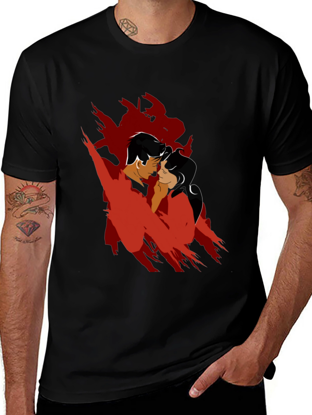 Romantic Silhouette Graphic Tee - Black Cotton Blend