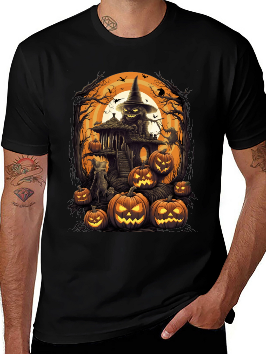 Spooky Halloween Graphic Tee - Pumpkin Witch House